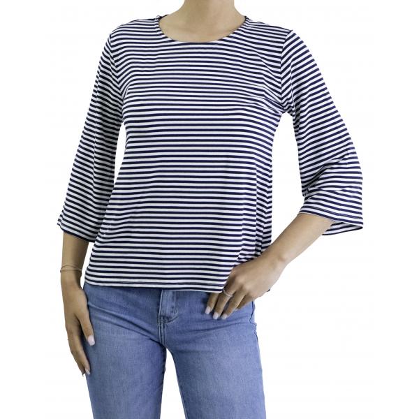 maglia a righe con manica 3/4 girocollo